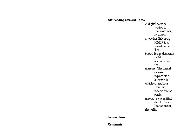 S 19 Sending non-XML data A digital camera wishes to transmit image data over