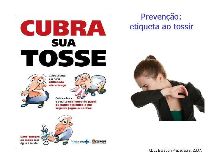 Prevenção: etiqueta ao tossir CDC. Isolation Precautions, 2007. 