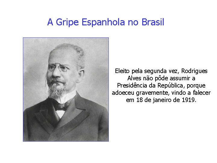 A Gripe Espanhola no Brasil Eleito pela segunda vez, Rodrigues Alves não pôde assumir