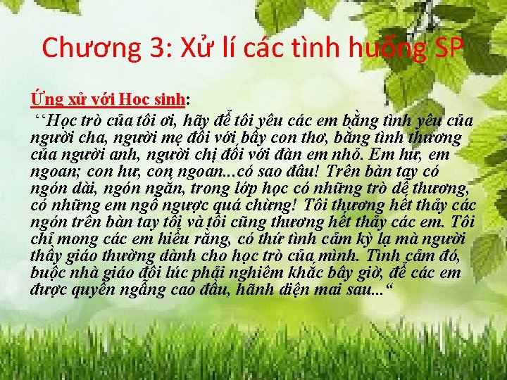 Chương 3: Xử lí các tình huống SP Ứng xử với Học sinh: ‘‘Học