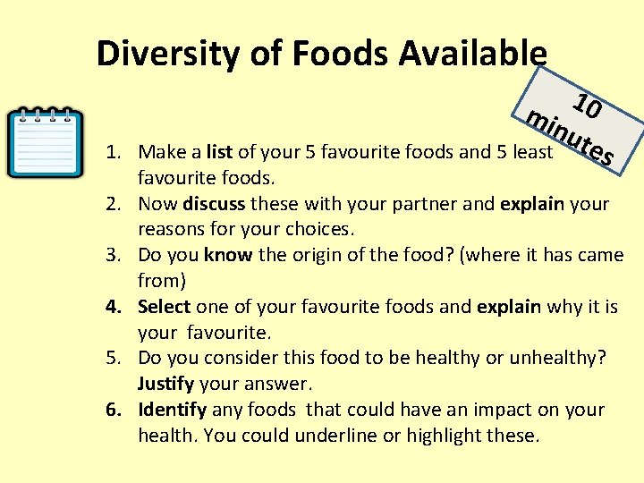 Diversity of Foods Available 1. 2. 3. 4. 5. 6. 1 mi 0 nu