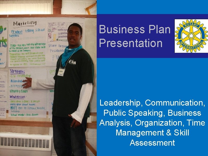 Business Plan Presentation Leadership, Communication, Public Speaking, Business Analysis, Organization, Time Management & Skill