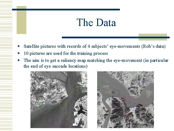 The Data w Satellite pictures with records of 4 subjects’ eye-movements (Rob’s data) w