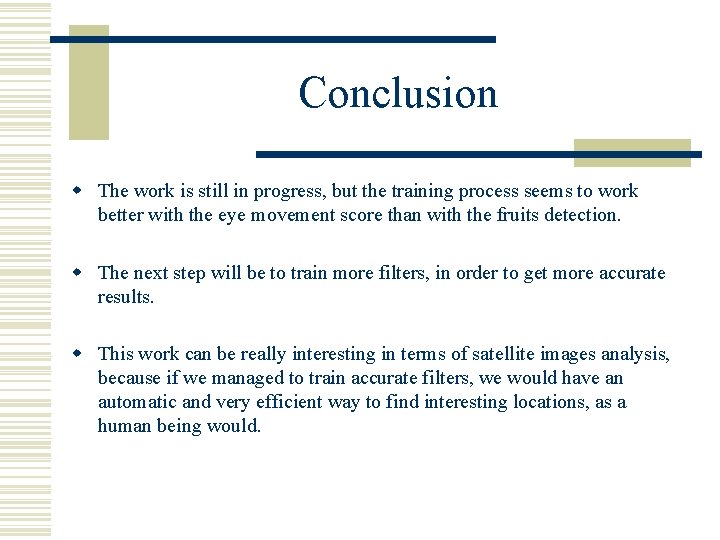 Conclusion w The work is still in progress, but the training process seems to