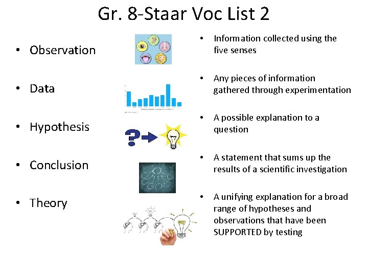 Gr. 8 -Staar Voc List 2 • Information collected using the five senses •
