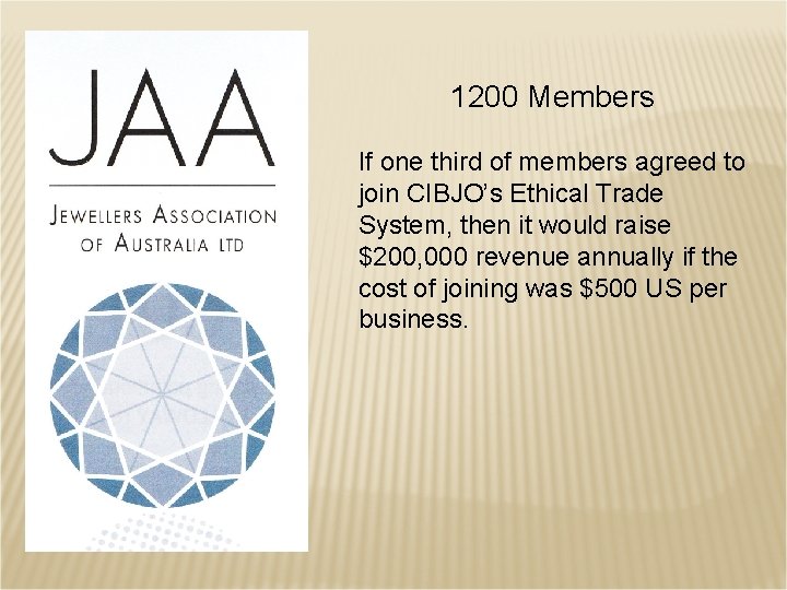 1200 Members If one third of members agreed to join CIBJO’s Ethical Trade System,