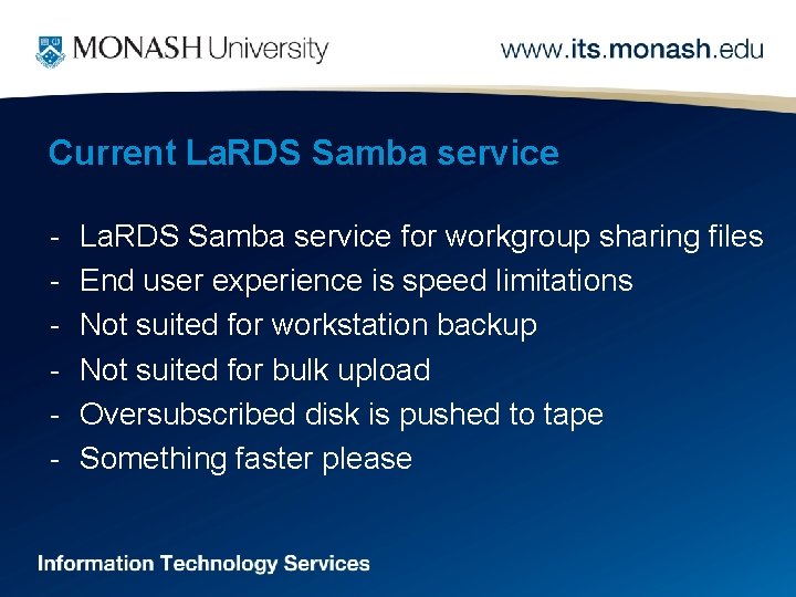 Current La. RDS Samba service - La. RDS Samba service for workgroup sharing files