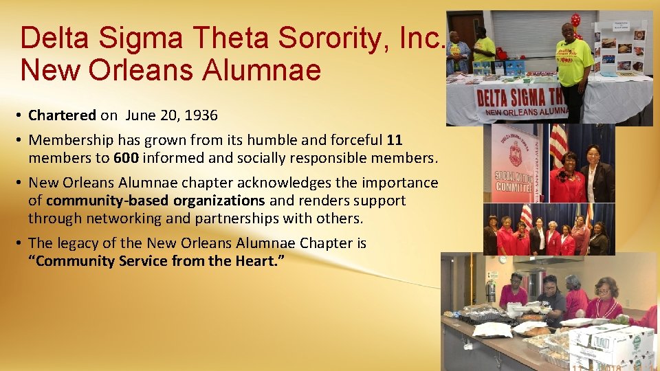 Delta Sigma Theta Sorority, Inc. New Orleans Alumnae • Chartered on June 20, 1936