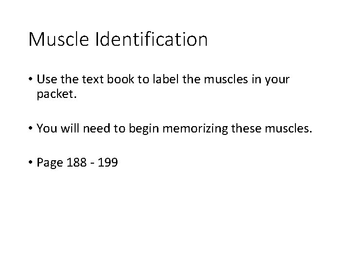 Muscle Identification • Use the text book to label the muscles in your packet.