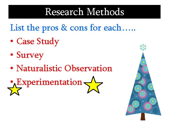 Research Methods List the pros & cons for each…. . • Case Study •