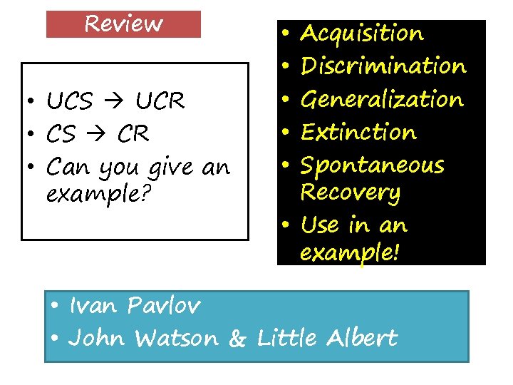 Review • UCS UCR • CS CR • Can you give an example? •