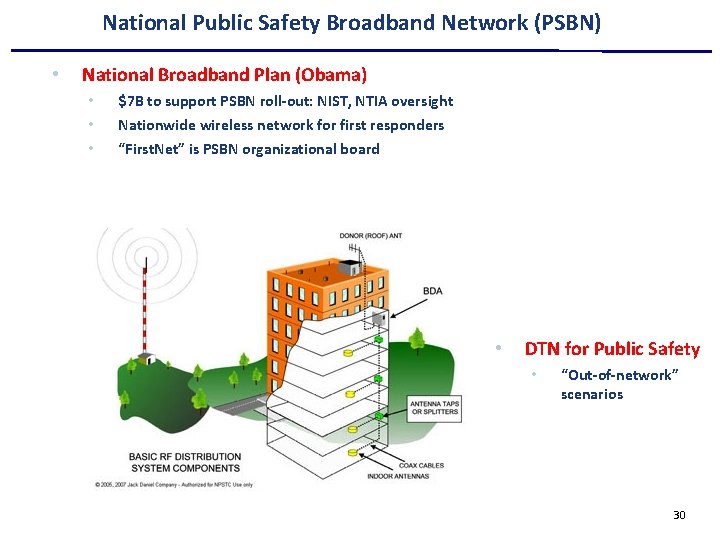 National Public Safety Broadband Network (PSBN) • National Broadband Plan (Obama) • • •