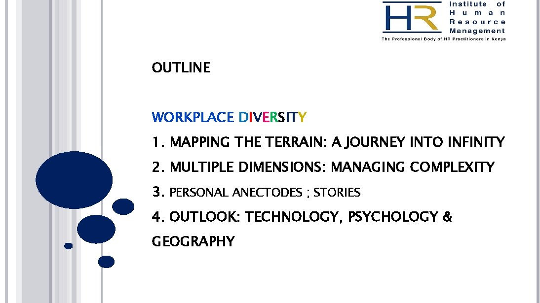OUTLINE WORKPLACE DIVERSITY 1. MAPPING THE TERRAIN: A JOURNEY INTO INFINITY 2. MULTIPLE DIMENSIONS: