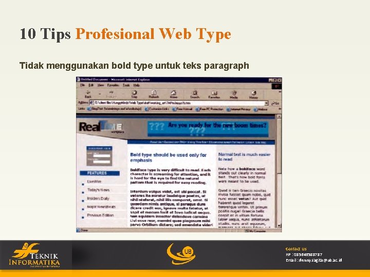 10 Tips Profesional Web Type Tidak menggunakan bold type untuk teks paragraph Contact Us