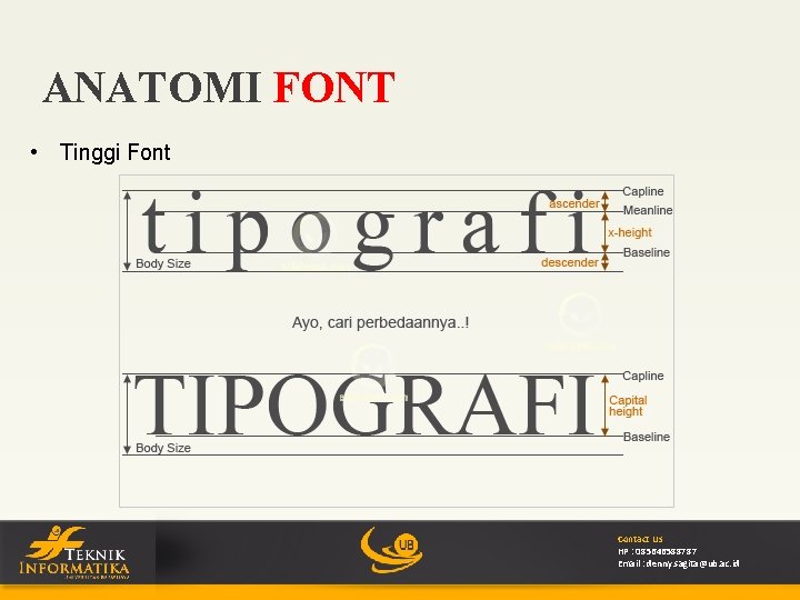 ANATOMI FONT • Tinggi Font Contact Us HP : 085646588787 Email : denny. sagita@ub.