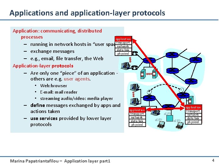 Applications and application-layer protocols Application: communicating, distributed processes application transport – running in network