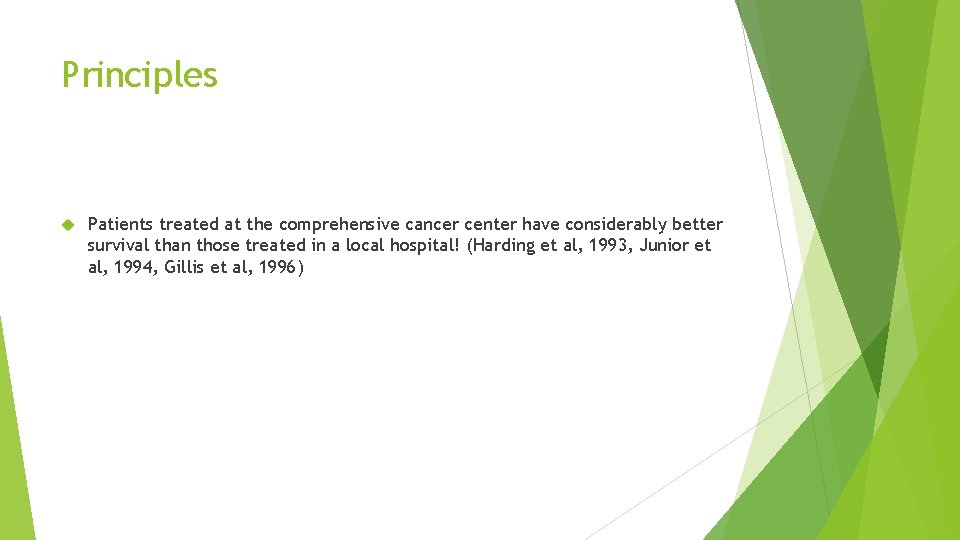 Principles Patients treated at the comprehensive cancer center have considerably better survival than those