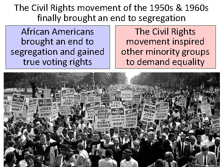 The Civil Rights movement of the 1950 s & 1960 s finally brought an