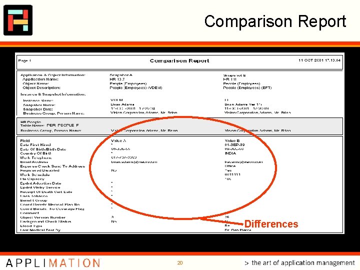Comparison Report Differences 20 Comparison Report Differences 20