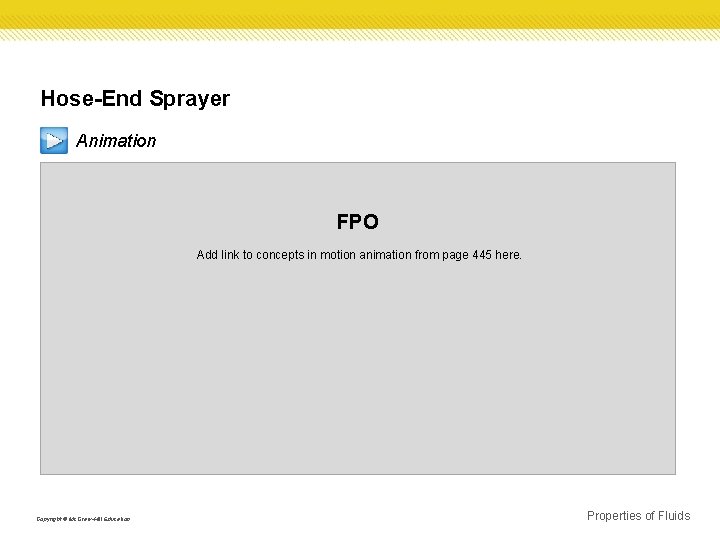 Hose-End Sprayer Animation FPO Add link to concepts in motion animation from page 445