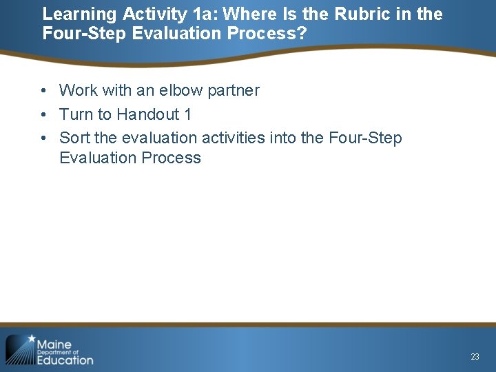 Learning Activity 1 a: Where Is the Rubric in the Four-Step Evaluation Process? •