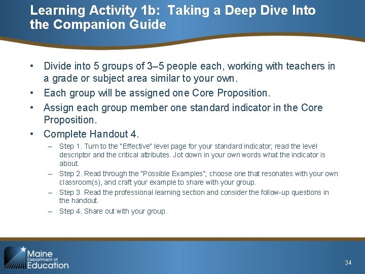 Learning Activity 1 b: Taking a Deep Dive Into the Companion Guide • Divide