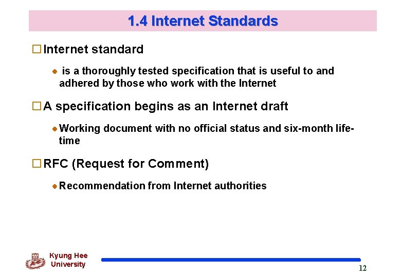 1. 4 Internet Standards o. Internet standard is a thoroughly tested specification that is