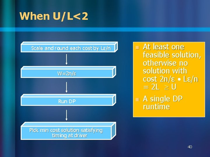 When U/L<2 Scale and round each cost by Lɛ/n n W=2 n/ɛ Run DP When U/L<2 Scale and round each cost by Lɛ/n n W=2 n/ɛ Run DP