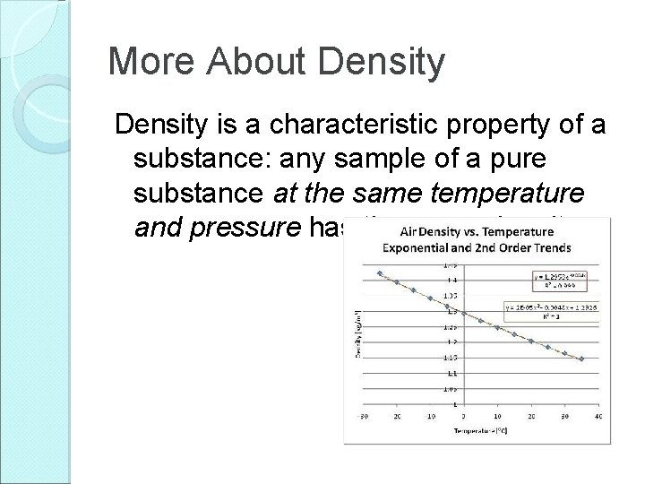 More About Density is a characteristic property of a substance: any sample of a