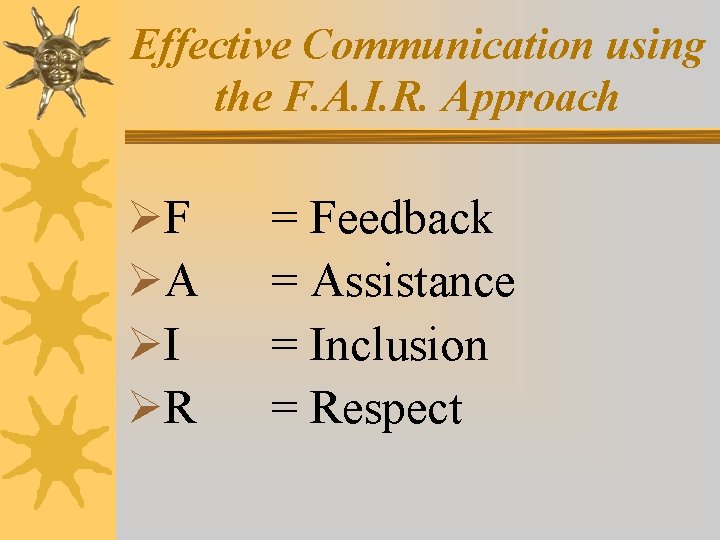 Effective Communication using the F. A. I. R. Approach ØF ØA ØI ØR =