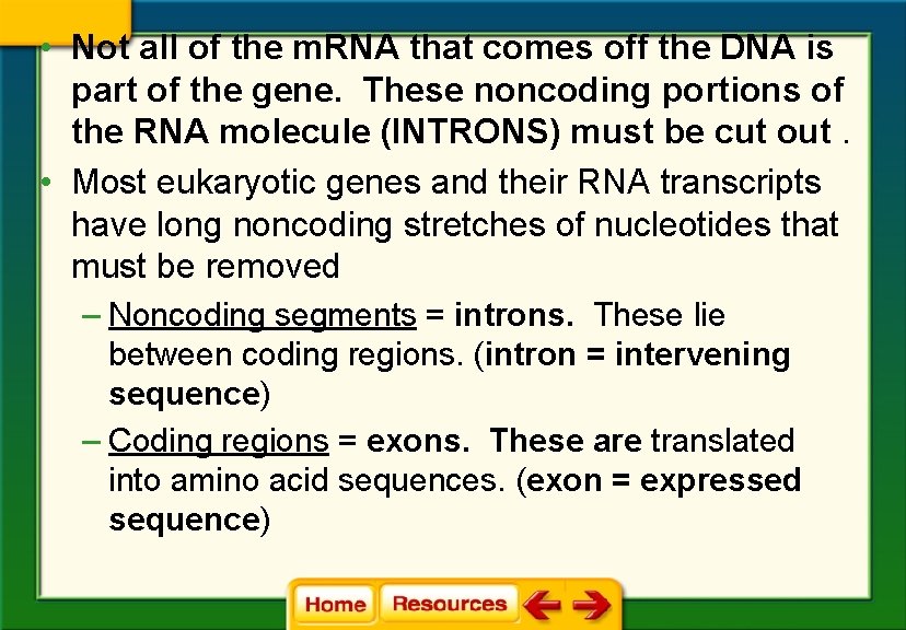  • Not all of the m. RNA that comes off the DNA is