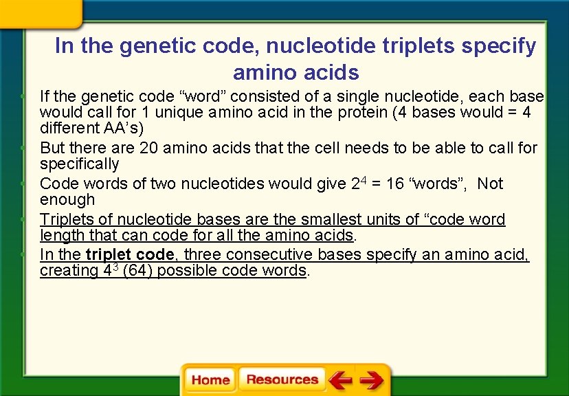 In the genetic code, nucleotide triplets specify amino acids • If the genetic code