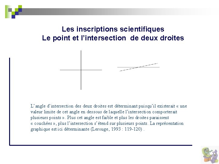 Les inscriptions scientifiques Le point et l’intersection de deux droites L’angle d’intersection des deux