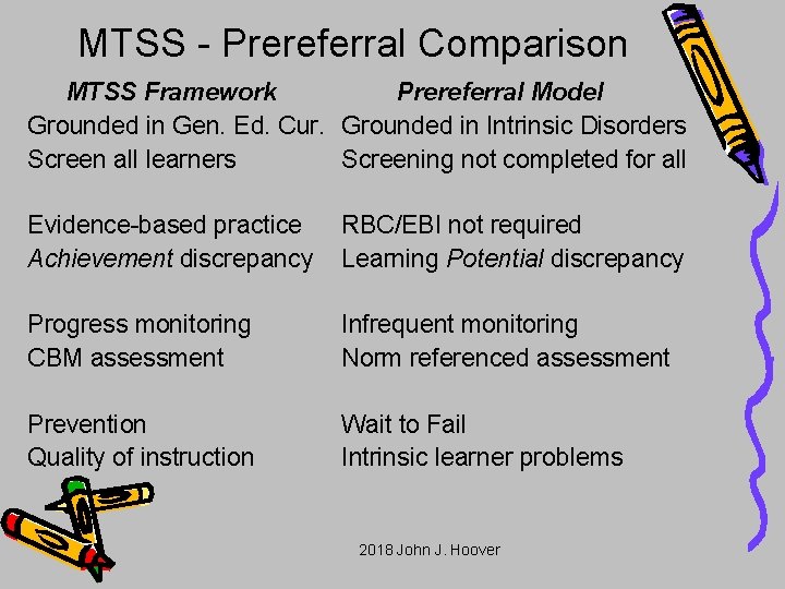 MTSS - Prereferral Comparison MTSS Framework Prereferral Model Grounded in Gen. Ed. Cur. Grounded