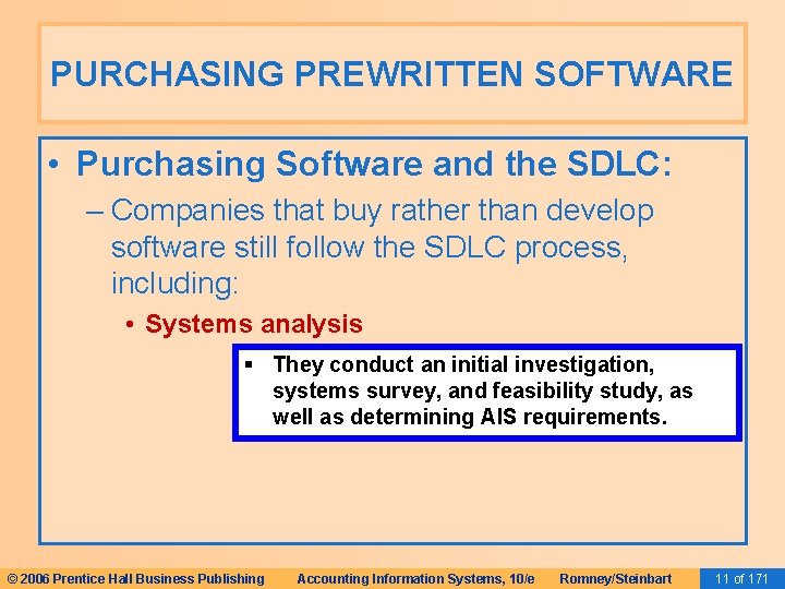 PURCHASING PREWRITTEN SOFTWARE • Purchasing Software and the SDLC: – Companies that buy rather PURCHASING PREWRITTEN SOFTWARE • Purchasing Software and the SDLC: – Companies that buy rather