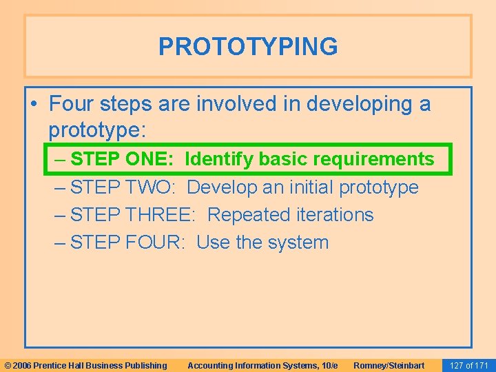 PROTOTYPING • Four steps are involved in developing a prototype: – STEP ONE: Identify PROTOTYPING • Four steps are involved in developing a prototype: – STEP ONE: Identify