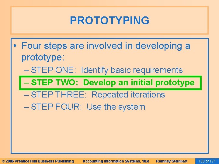 PROTOTYPING • Four steps are involved in developing a prototype: – STEP ONE: Identify PROTOTYPING • Four steps are involved in developing a prototype: – STEP ONE: Identify
