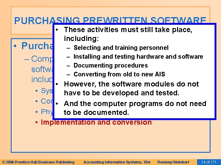 PURCHASING PREWRITTEN SOFTWARE • These activities must still take place, including: • Purchasing Software PURCHASING PREWRITTEN SOFTWARE • These activities must still take place, including: • Purchasing Software