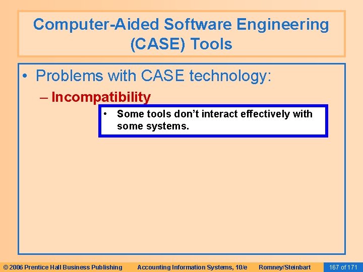 Computer-Aided Software Engineering (CASE) Tools • Problems with CASE technology: – Incompatibility • Some Computer-Aided Software Engineering (CASE) Tools • Problems with CASE technology: – Incompatibility • Some