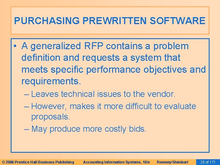 PURCHASING PREWRITTEN SOFTWARE • A generalized RFP contains a problem definition and requests a PURCHASING PREWRITTEN SOFTWARE • A generalized RFP contains a problem definition and requests a