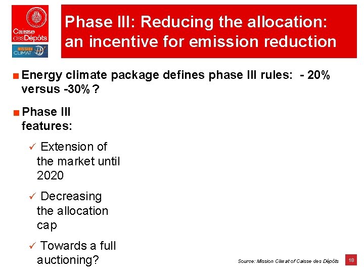 Phase III: Reducing the allocation: an incentive for emission reduction ■ Energy climate package Phase III: Reducing the allocation: an incentive for emission reduction ■ Energy climate package