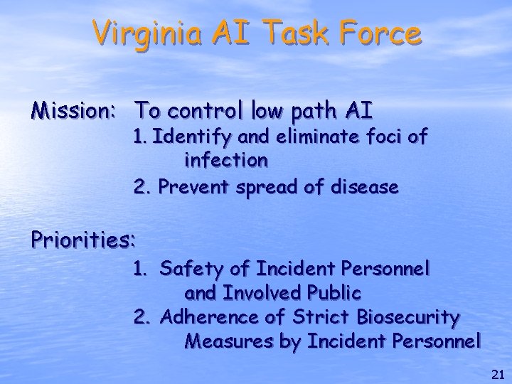 Virginia AI Task Force Mission: To control low path AI 1. Identify and eliminate