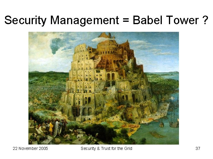 Security Management = Babel Tower ? 22 November 2005 Security & Trust for the