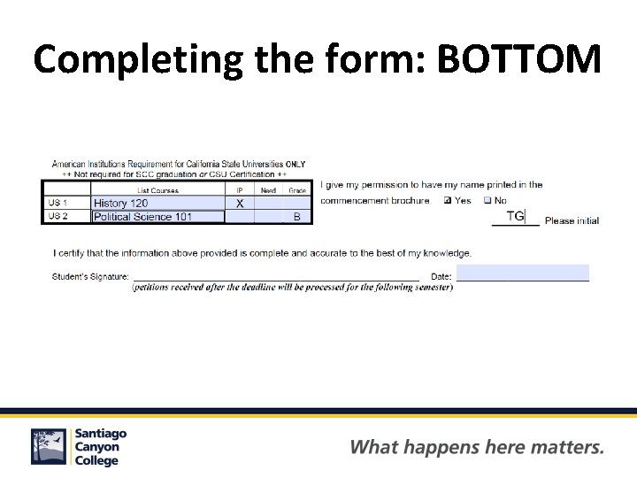 Completing the form: BOTTOM 