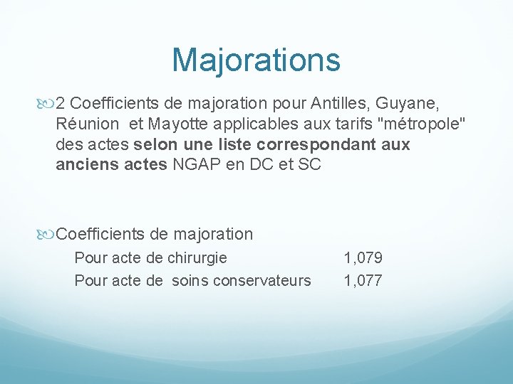 Majorations 2 Coefficients de majoration pour Antilles, Guyane, Réunion et Mayotte applicables aux tarifs