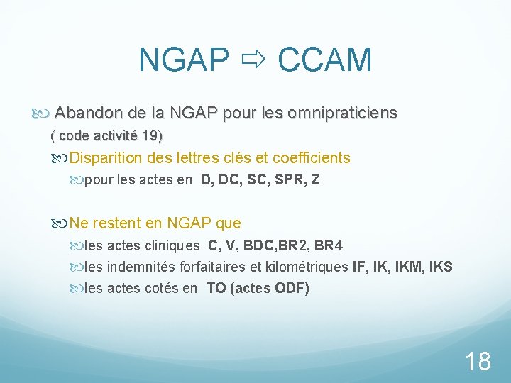 NGAP CCAM Abandon de la NGAP pour les omnipraticiens ( code activité 19) Disparition