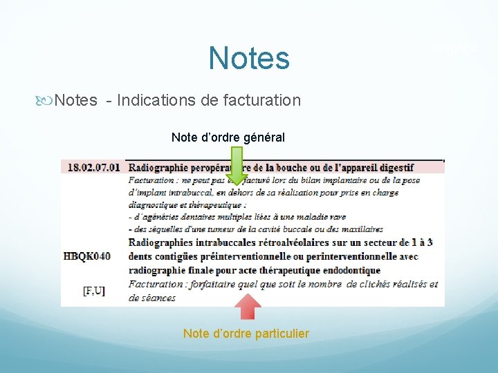 Notes - Indications de facturation Note d’ordre général Note d’ordre particulier Règle 3 