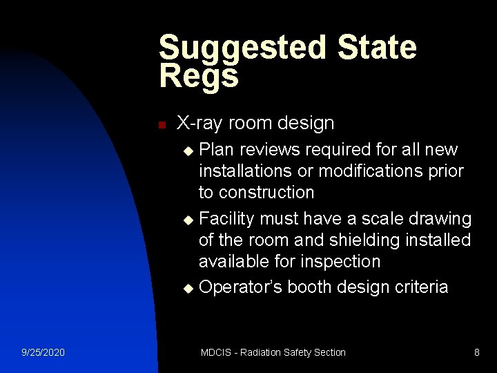 Suggested State Regs n X-ray room design Plan reviews required for all new installations