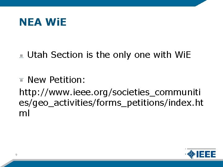 NEA Wi. E Utah Section is the only one with Wi. E New Petition: