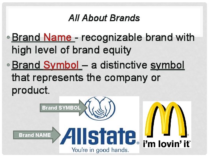 All About Brands • Brand Name - recognizable brand with high level of brand